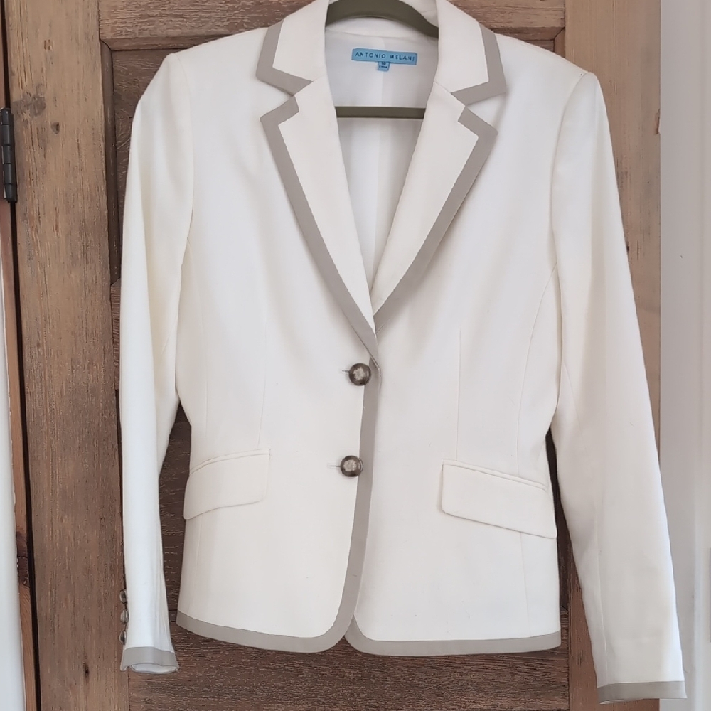 ANTONIO MELANI White and Gray Blazer Tailored Suit Jacket